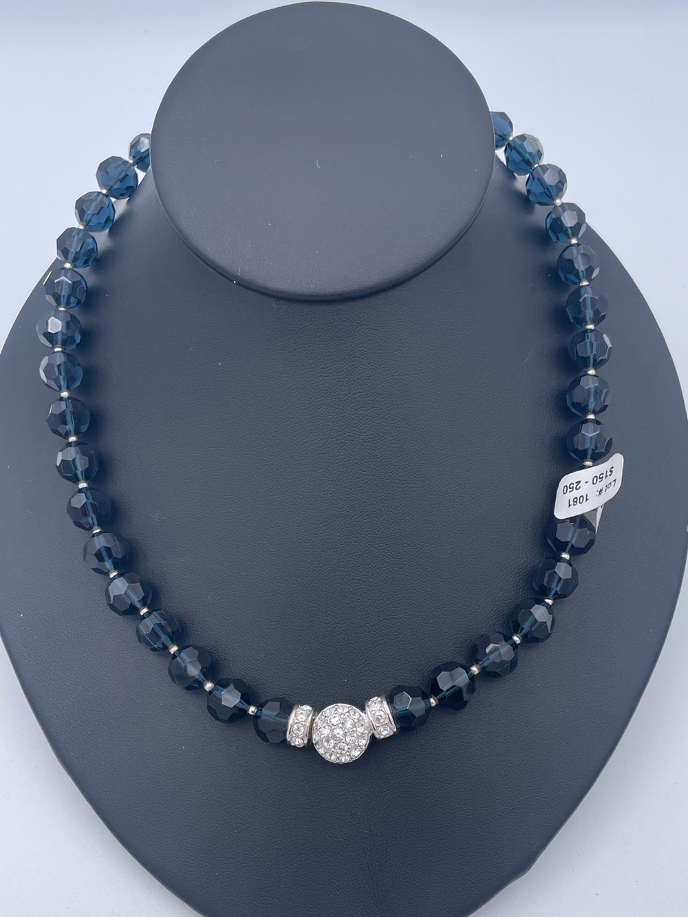 Vintage Nolan Miller Austrian Crystal Necklace | Reversible Snap Clasp Deep Blue